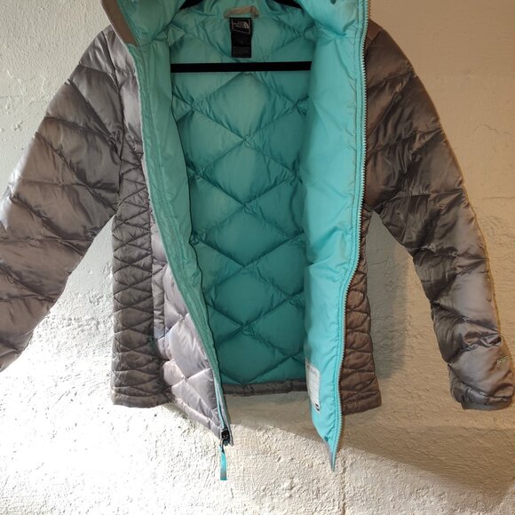 The North Face Gray Teal Zipper Puffer Jacket Girls Size XL (18) - Picture 11 of 13